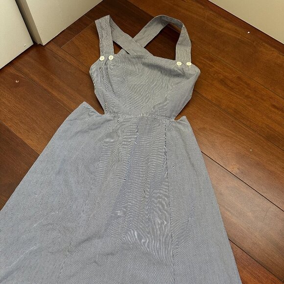 Reformation Blue White Apron Style A-Line Dress Size 2 - Picture 2 of 7